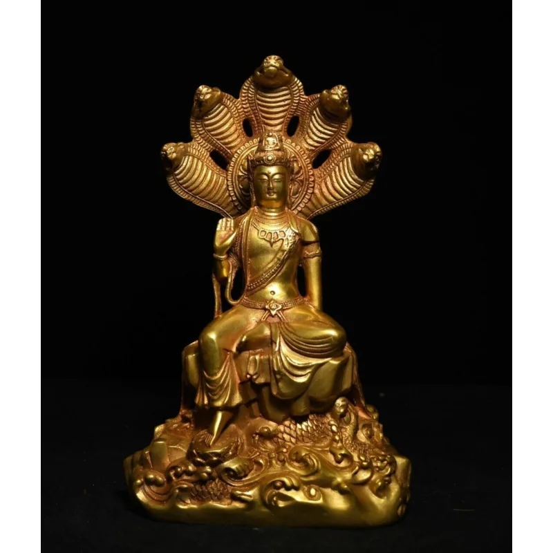 

10.2" Antique Tibetan Buddhism temple Bronze gilt Dragon tree Bodhisattva statue