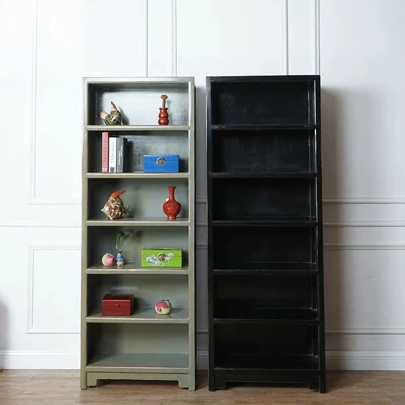 Six-layer solid wood bookcase, bookshelf, shelf display case, tea shelf, Bogu shelf, elm Duobao grid.
