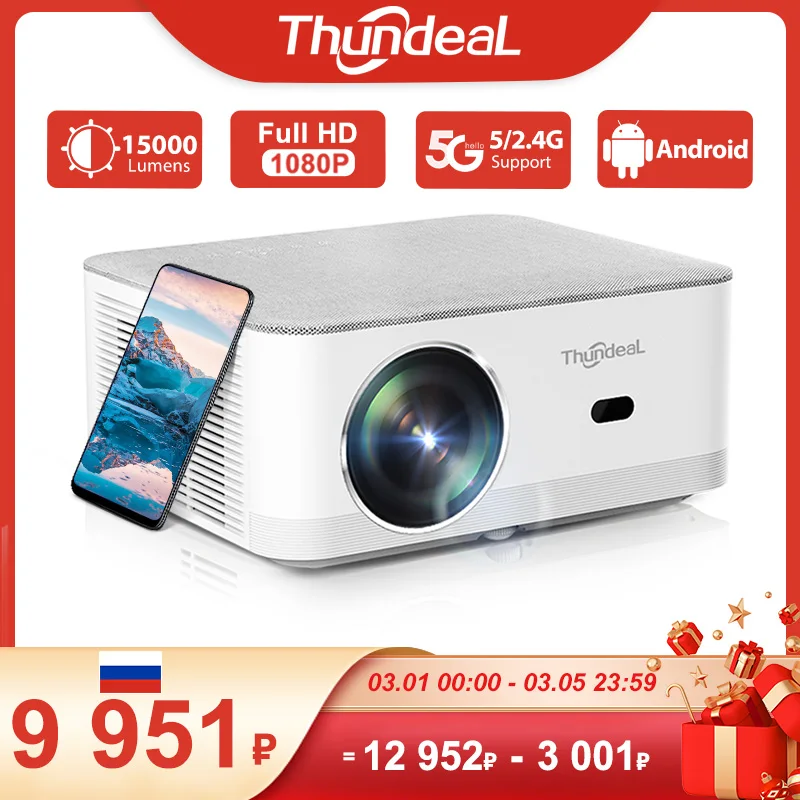 ThundeaL-Projecteur TD92 Pro Full HD Portable, Home Cinéma pour 2K, 4K, Vidéo 1080P, Android, WiFi, Téléphone, Projecteur de faisceau, Cinéma