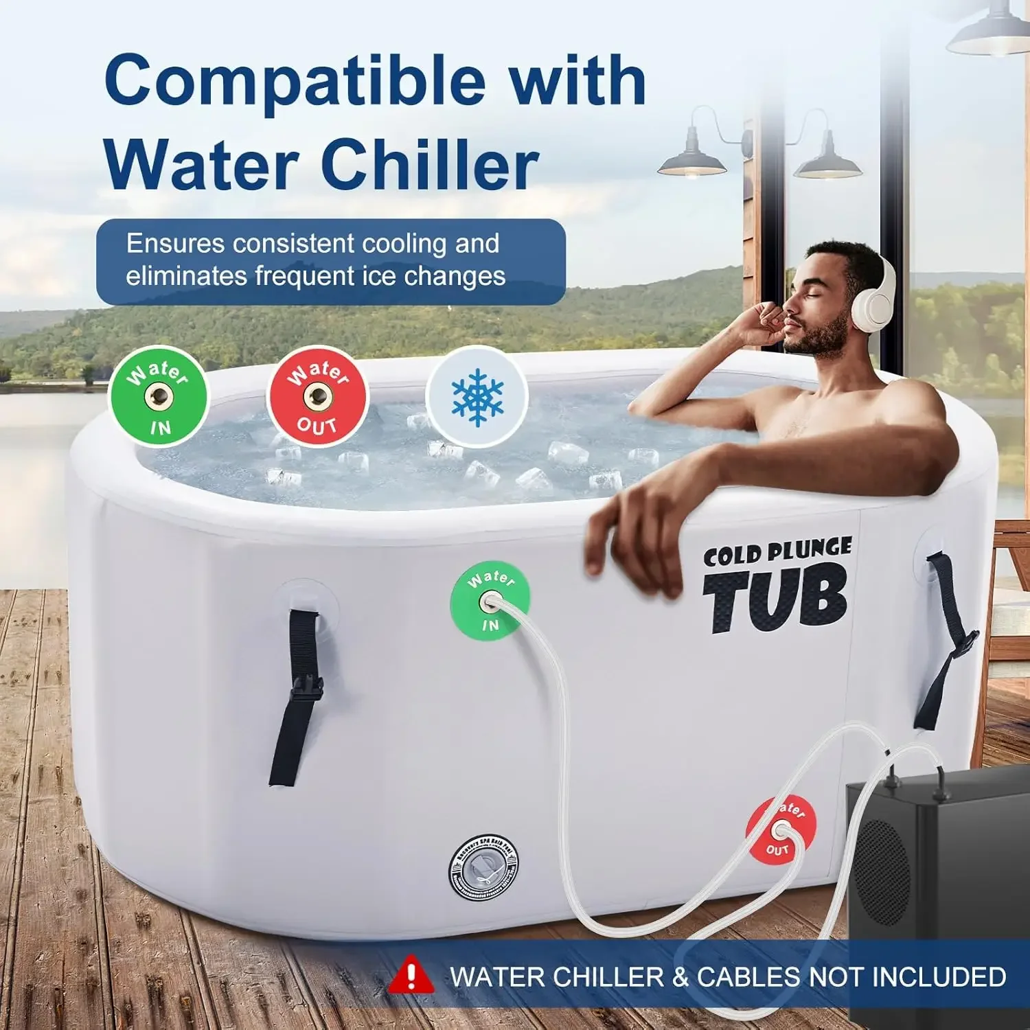 Portable Ice Bath Tub for Athletes,198 Gal Inflatable Cold Plunge Tub Compatible with Water Chiller, Foldable Freestanding Batht