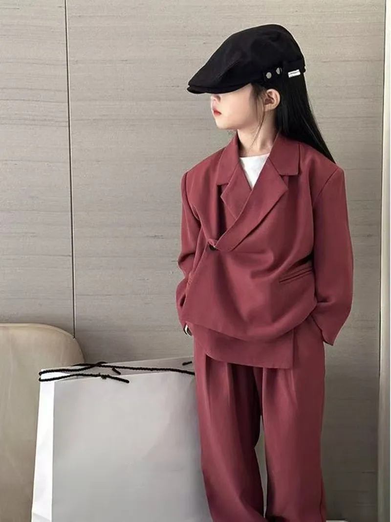 

Suits for Teen Kids Spring Autumn Long Sleeve Casual Blazer Jacket Trouser 2pcs School Uniform Girl Clothes Set Children