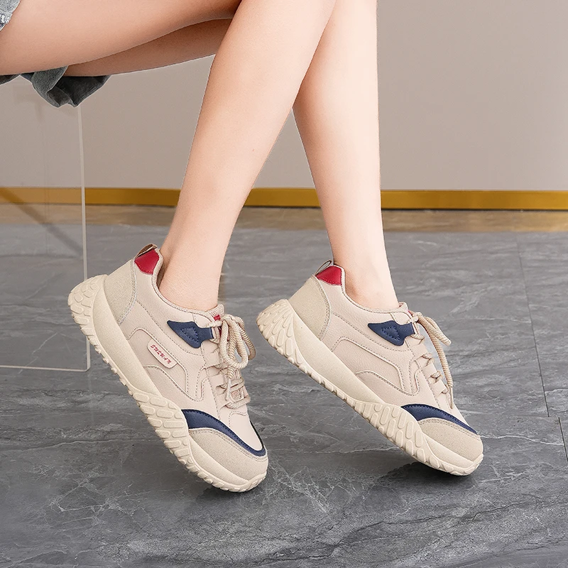 

K5203 Genuine Leather Sports Shoes for Women, 2025 New Autumn Model, Non-Slip Lightweight German-Style Training Shoes for Pregnant Women