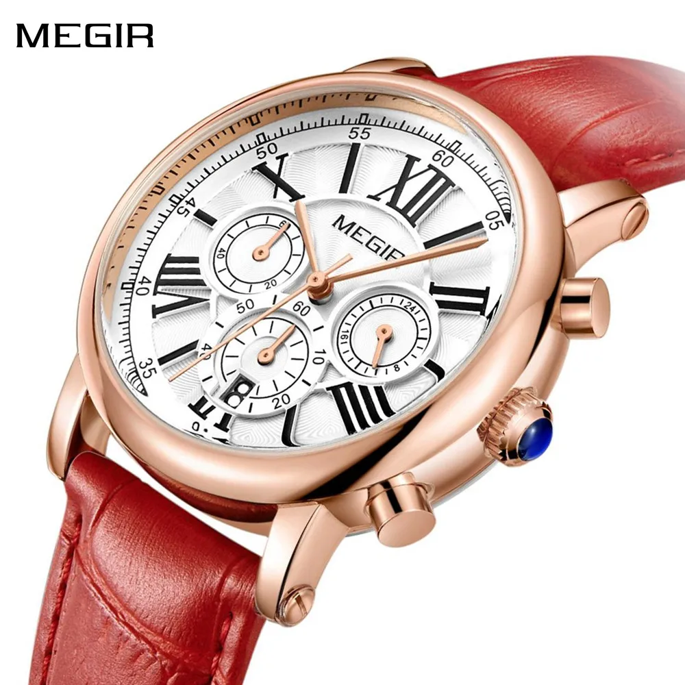 

MEGIR Women Watches Luxury Quartz Chronograph Leather Strap Ladies Sports Wristwatch Female Dress Clock 24-hour Reloj Mujer 2058