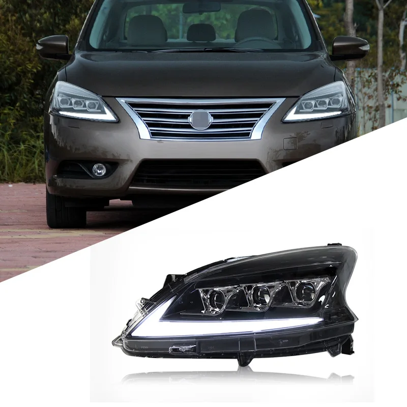 For Nissan Sylphy 2012-2015 headlight assembly modified LED racing daytime running lights streamer turn lights lens headlights