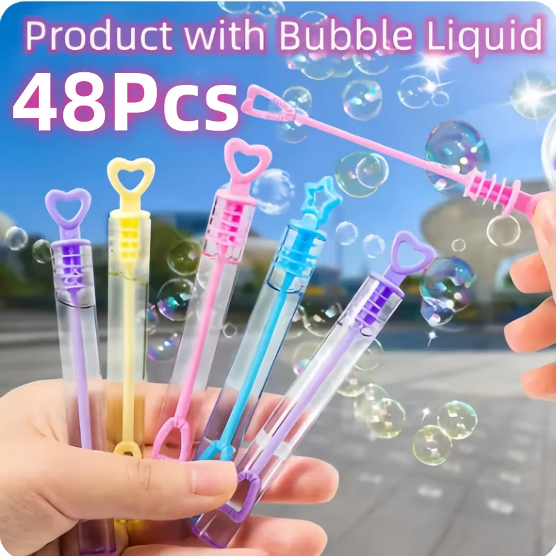 48개입 어린이 비눗방울 장난감 비눗물 여름 미니 컴팩트 휴대용 10CM 소형 시험관 비눗방울 막대와 비눗물 포함