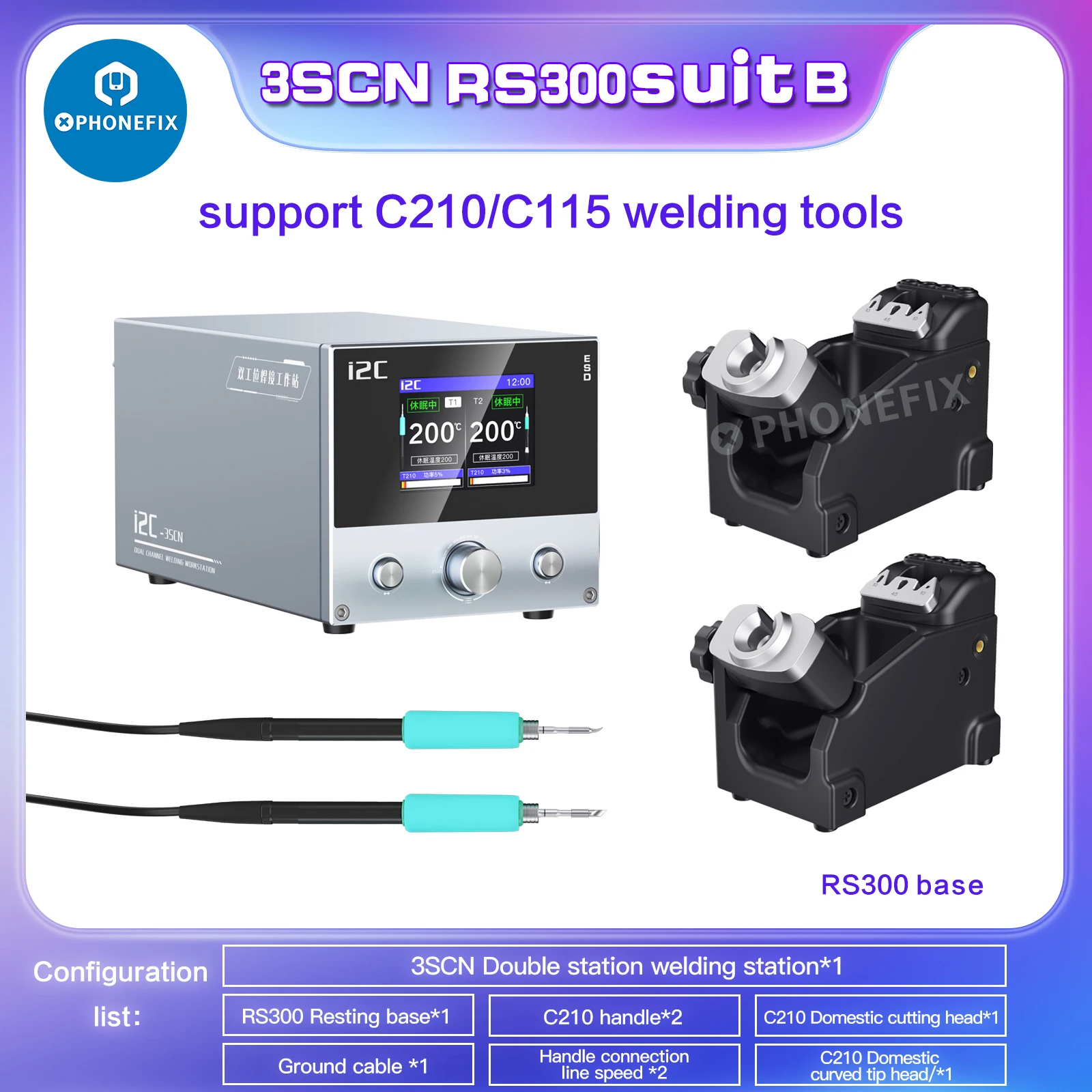 i2C 3SCN 120W Dual-handle Soldering Station with C210 C115 Handle Tips Electronic LED Digital Display BGA SMD Rework Station