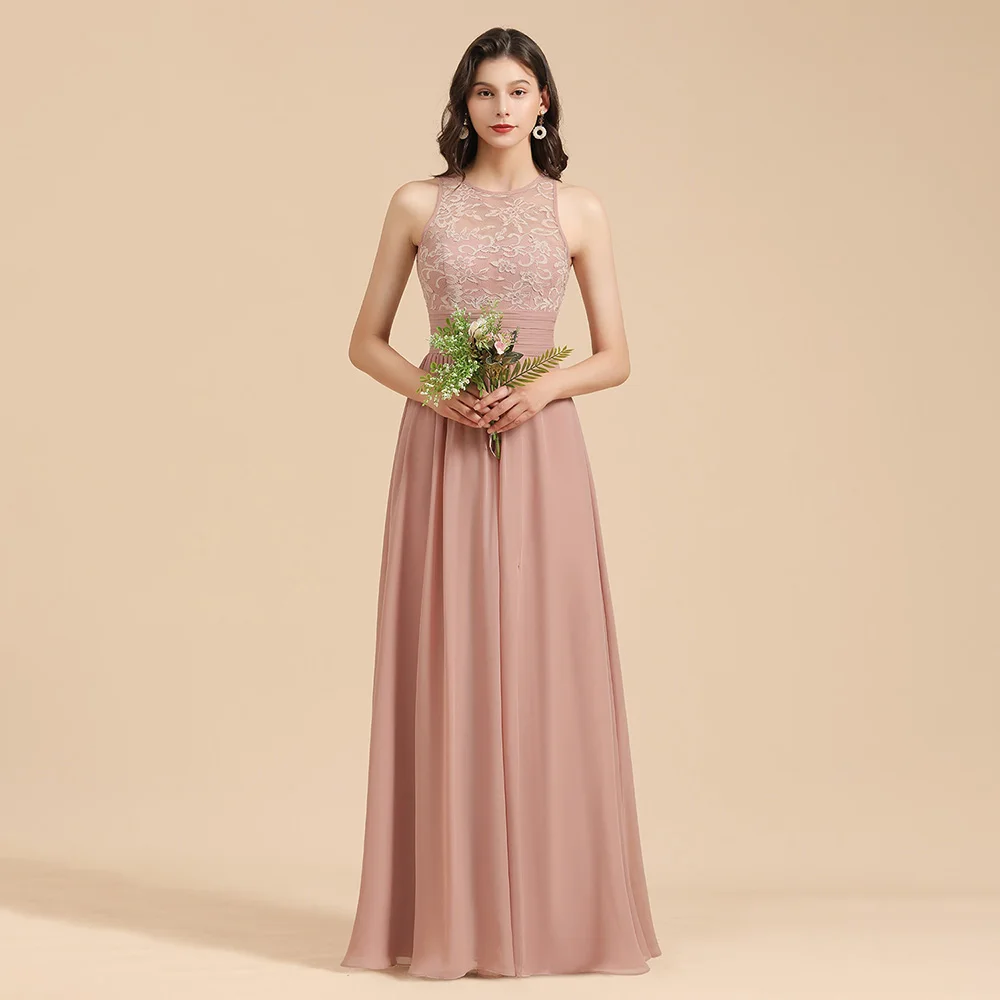 MisShow – Robe de demoiselle d'honneur en dentelle personnalisée, longue, en mousseline de soie Rose poussiéreux, sexy, fendue, dos nu, Robe de soirée de mariage pour femmes