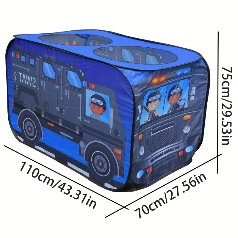 Kids Police Car Play Tent with Ball Pit Foldable Durable Polyester Steel Frame for Boys Girls Toy Gift Children Adventure Fun