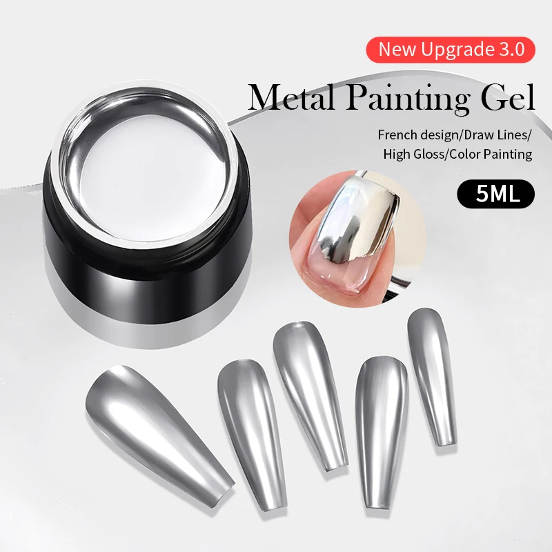 BORN PRETTY Metallic Painting Gel Chrome Gold Silver Mirror Effect Nail Polish Super Bright Drawing Line French Nail Art Varnish