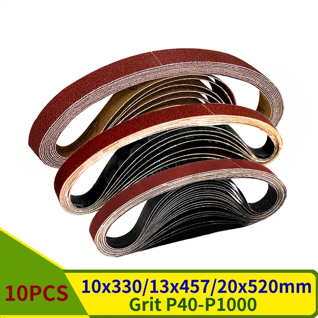 10 sztuk/partia 10mm/13mm/20mm taśma szlifierska papiery ścierne do 10x330mm 13x457mm 20x520mm szlifierka taśmowa pneumatyczna polerowanie papieru ziarno 40-1000