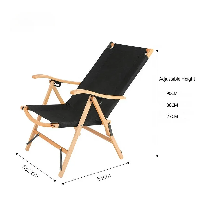 Outdoor wooden portable chair camping beach chair with pillow adjustable lazy folding chair