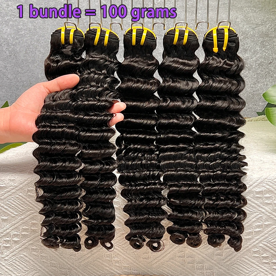 Глубокие волны, пучки человеческих волос, двойные утки, наращивание волос, натуральный черный цвет, 100% необработанные девственные волосы, оптовая продажа, предложения на пучок