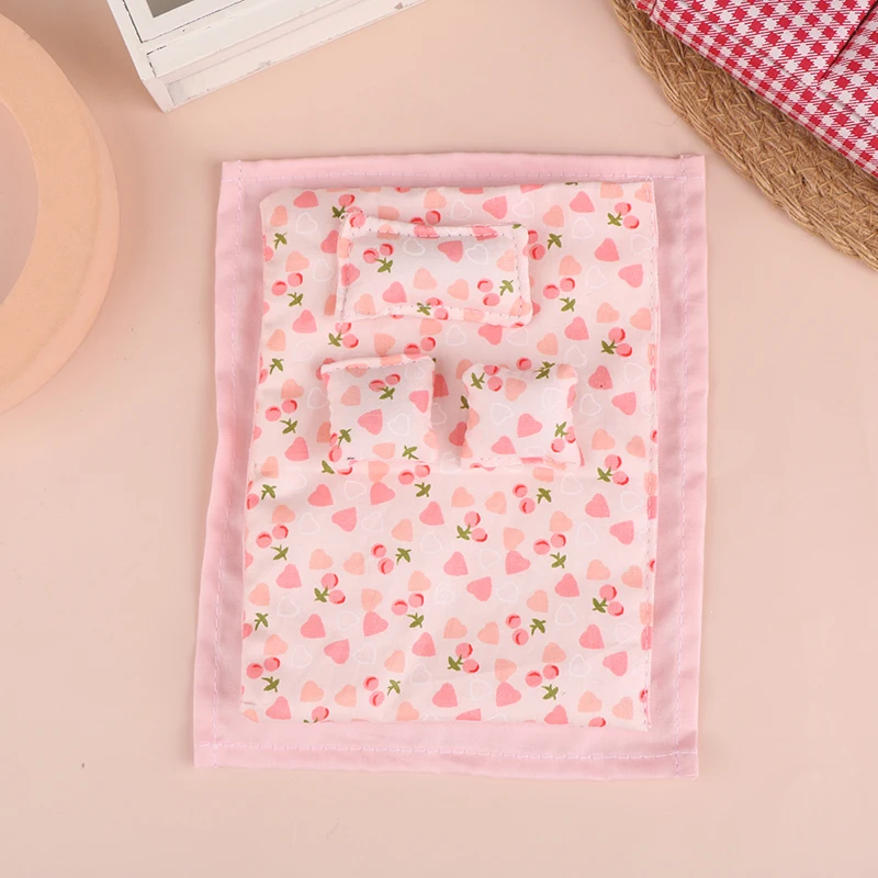 1세트 1:12 인형집 미니어처 침대 4종 세트 침대 시트 이불 베개 이불 커버 침실 침구 모델 장식 장난감