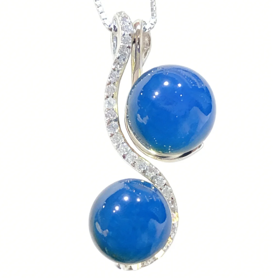 Mexican Blue Amber Pendant Necklace with 8mm 9mm Beads Sterling Silver 2 in 1 Minimalist Collar Jewelry for Women