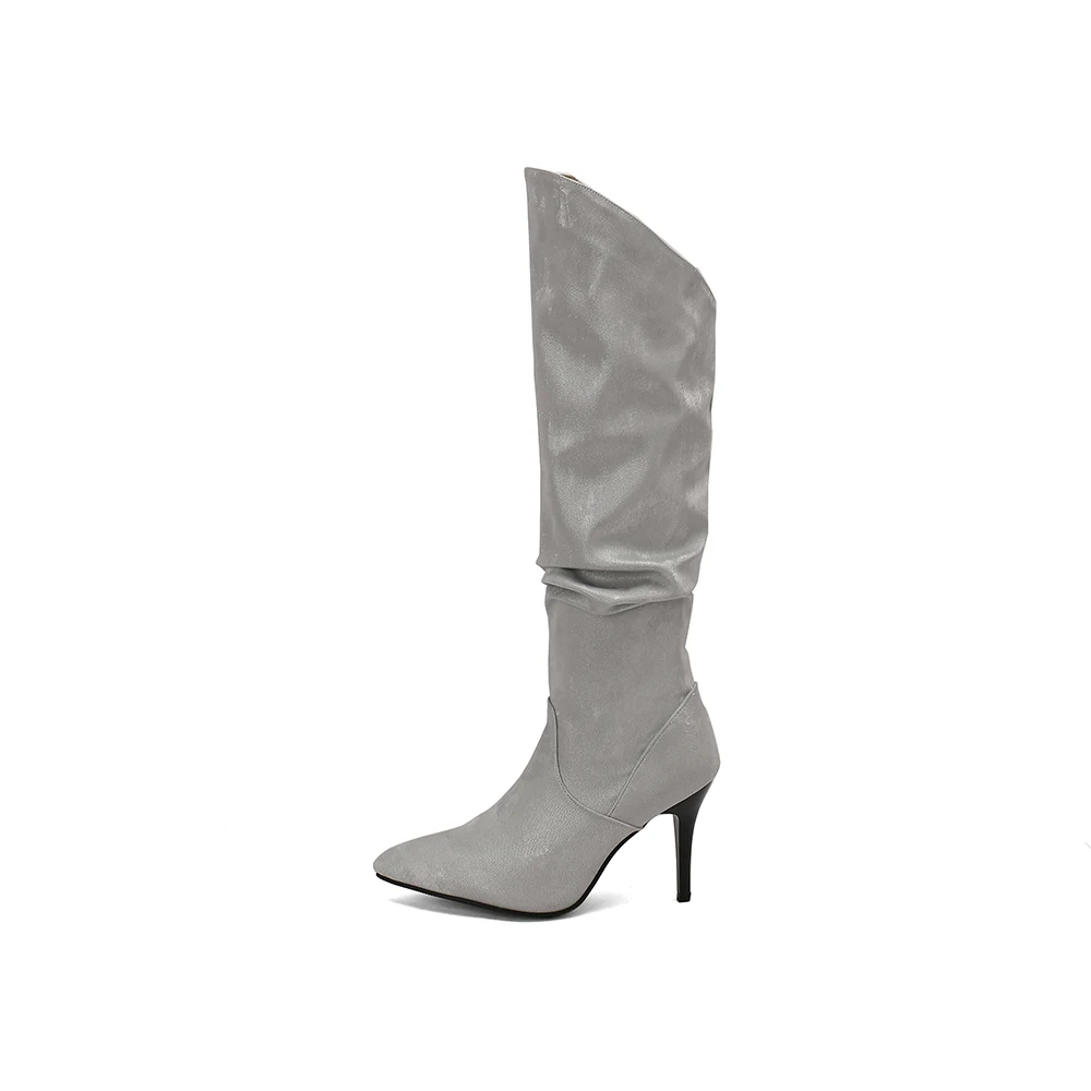 2026 Winter Fashion Women Knee High Slouch Boots 8cm High Thin Heels Lady Casual Shoes Large Plus Size 12 43 45 48 Non-slip