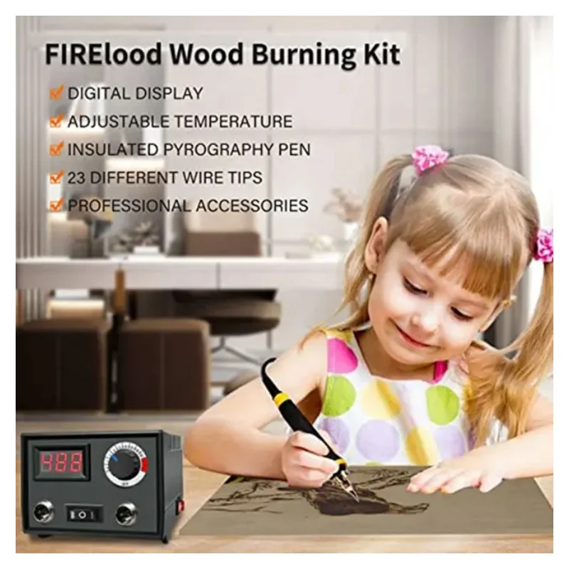 Custom Pyrography Wood Burning Kit Wood Burner Tool Dual Pen 60W Upgraded Adjustable Pyrography Machine