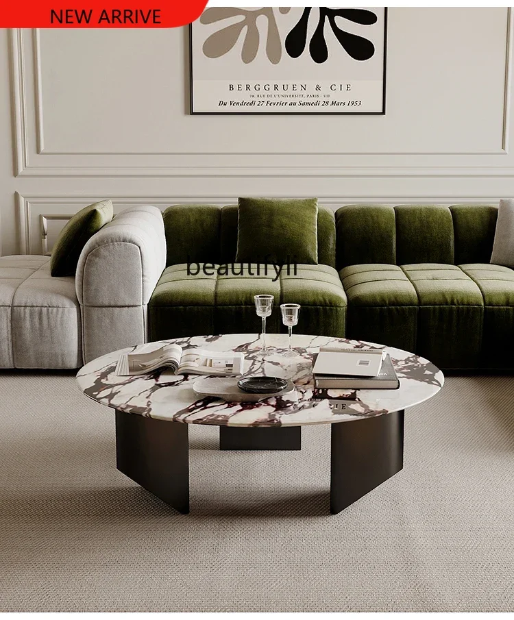X A15 Italian Living Room Home Natural Marble Luxury Stone round Tea Table Modern