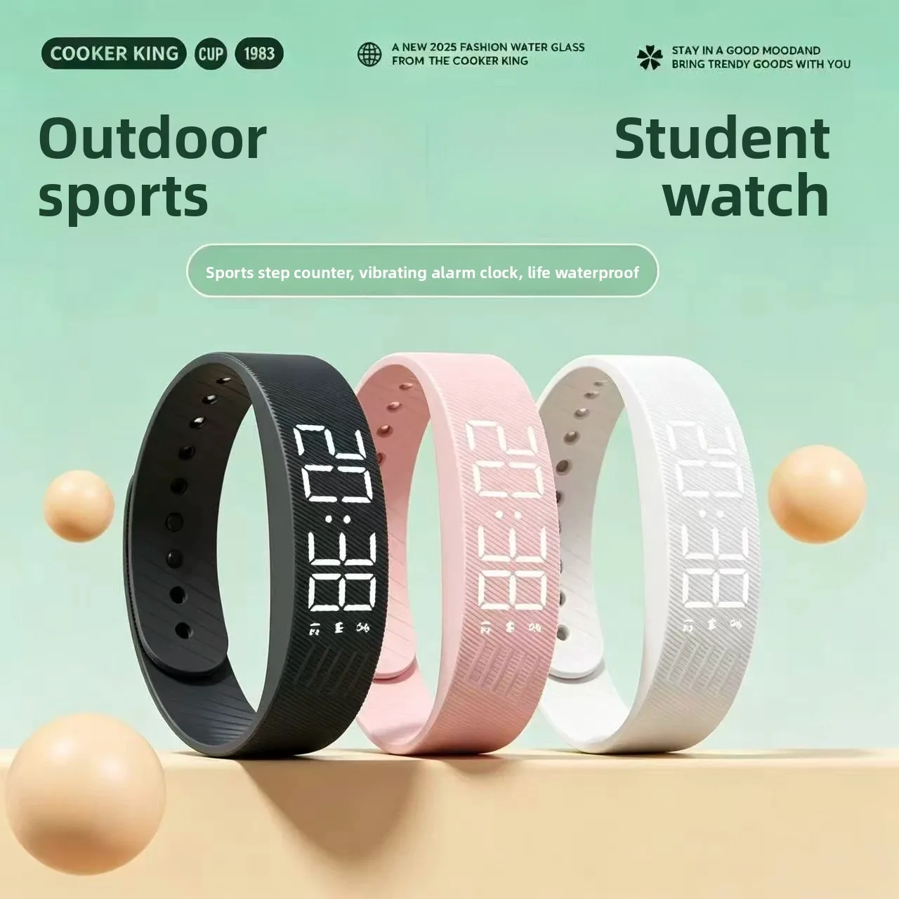 Men BoysLED DigitalAlarm Vibration Watch Adjustable Square Snooze Smart Band Timer Step Count Outdoor Climbing Sports Waterproof