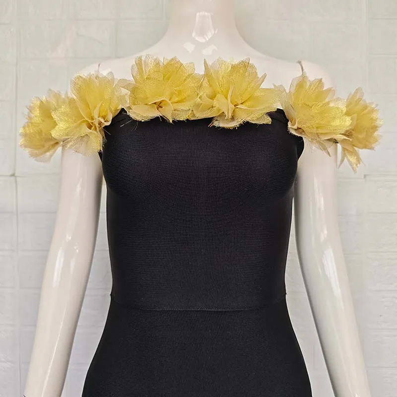 Sexy schulterfreies, figurbetontes Kleid mit 3D-Blumenmuster, elegantes Damen-Abend- und Geburtstagsparty-Kleid für Frauen, Promi-Roter Teppich