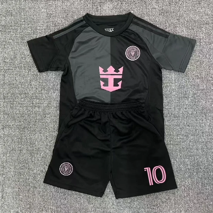 ملابس تدريب كرة القدم للأطفال، قميص ميامي ميسي 0 للمنزل والخارج، زي كرة قدم سريع الجفاف للأولاد والبنات باللون الوردي، طقم قصير