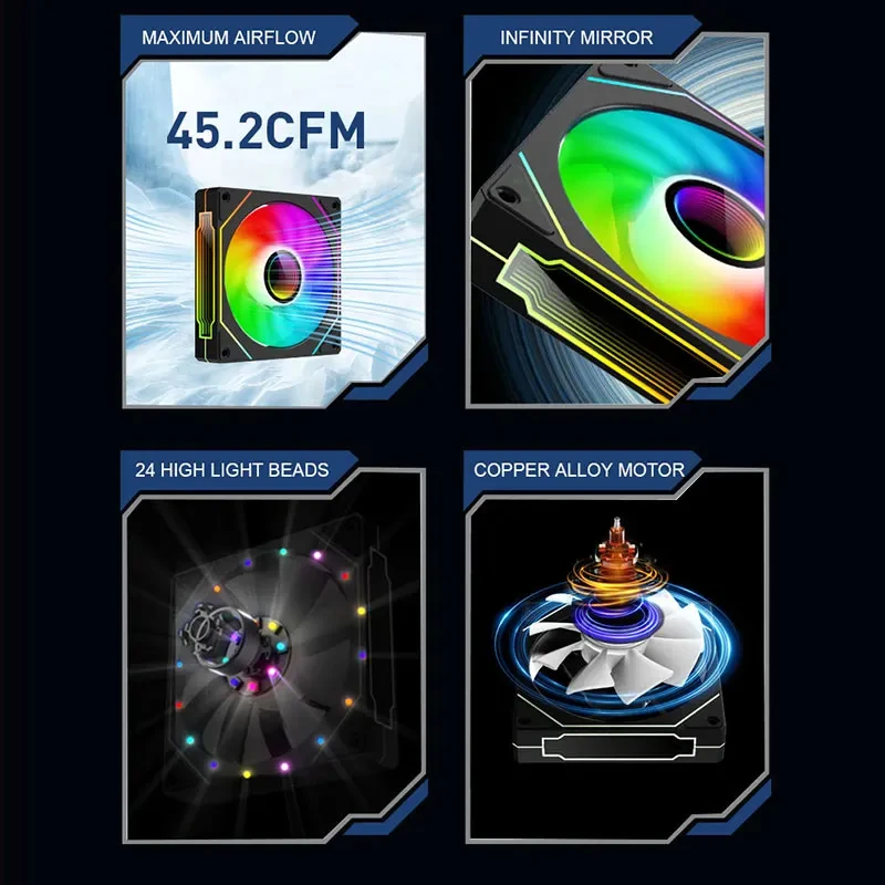 LDPCSJ PRISM 4 PRO Ventola per telaio del computer 12 cm ARGB 4 pin PWM Ventola di raffreddamento silenziosa 12 V Grande volume d'aria 45,2 CFM/600-1500 giri/min