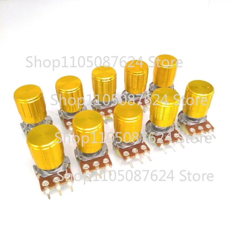 ZZZ 10 Units 20K B20K OHM Linear Taper Rotary Potentiometer POT Gold Knob    Handle length: 15MM