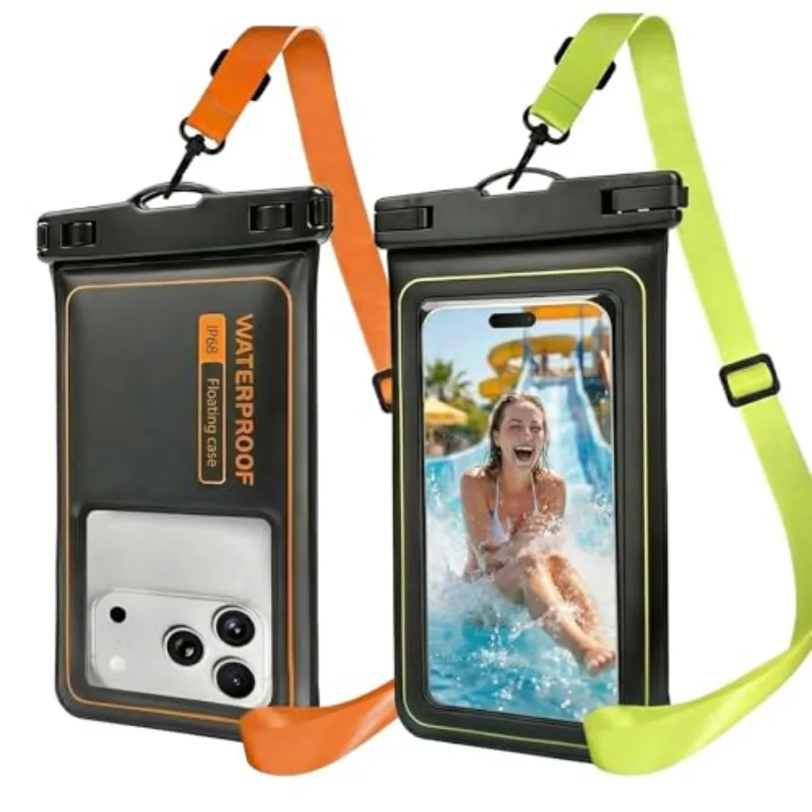 

IP68 Floating Waterproof Phone Pouch for Beach, Cruise, Kayaking, Snorkeling Transparent TPU Material, Black Dual Lanyards, Dry