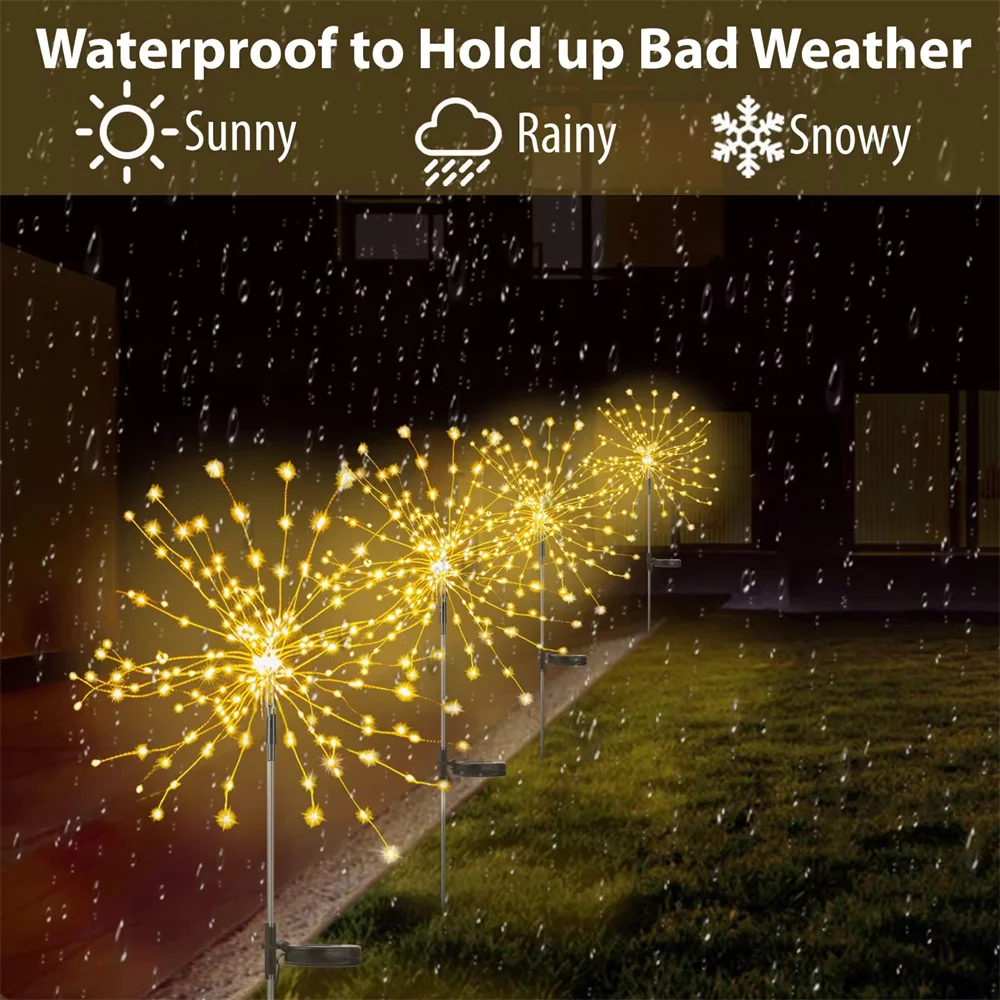 Dandelion flash string luzes de fadas led solar fogos de artifício luzes à prova dwaterproof água ao ar livre para jardim paisagem gramado decoração