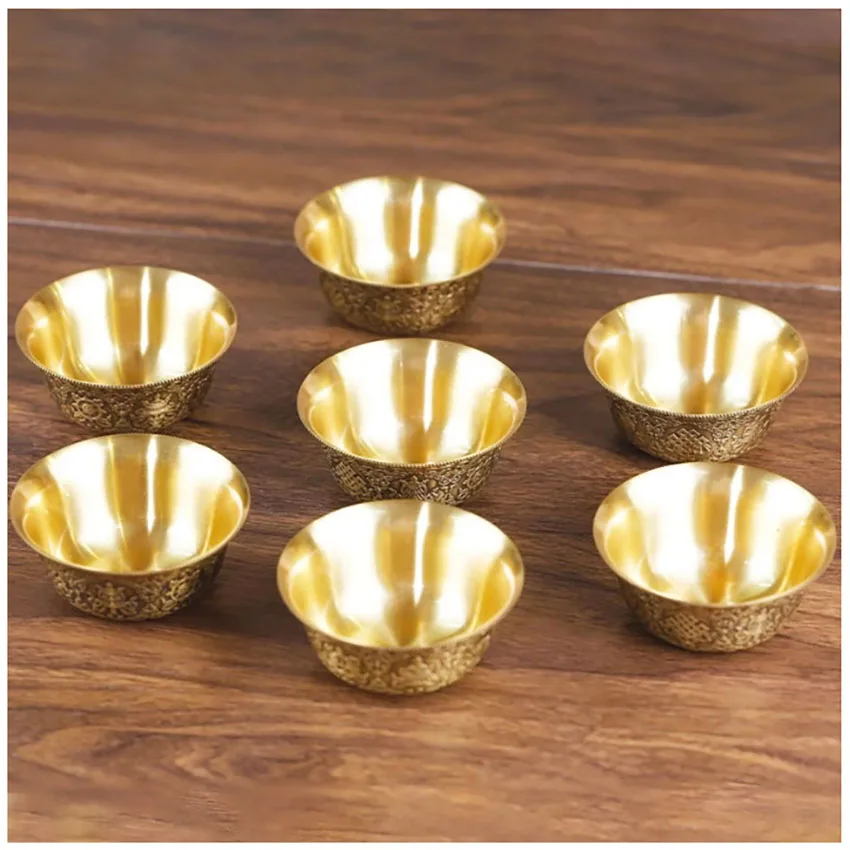 

7Set Gorgeous Carved Pure Copper Tibetan Bowl Buddha Disciples to Supply Water Meditation Brass Cup Home Desk Decor Decorative