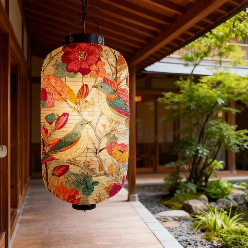 

Japanese Style Cloth Lantern Retro Flower And Bird Art Pattern Lanterns Izakaya Sushi Shop Restaurant Holiday Party Decoration