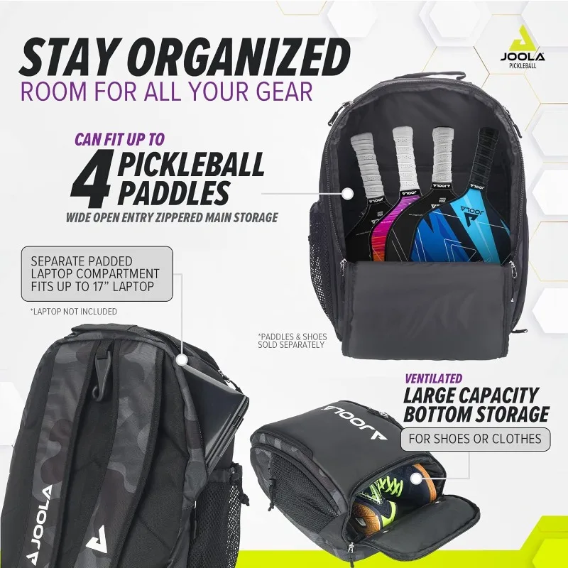 Pickleball Bag - Deluxe Pickleball Backpack - Large Paddle Bag fits 4 Pickleball Paddles & Gear - Fence Hook, Extra Pockets