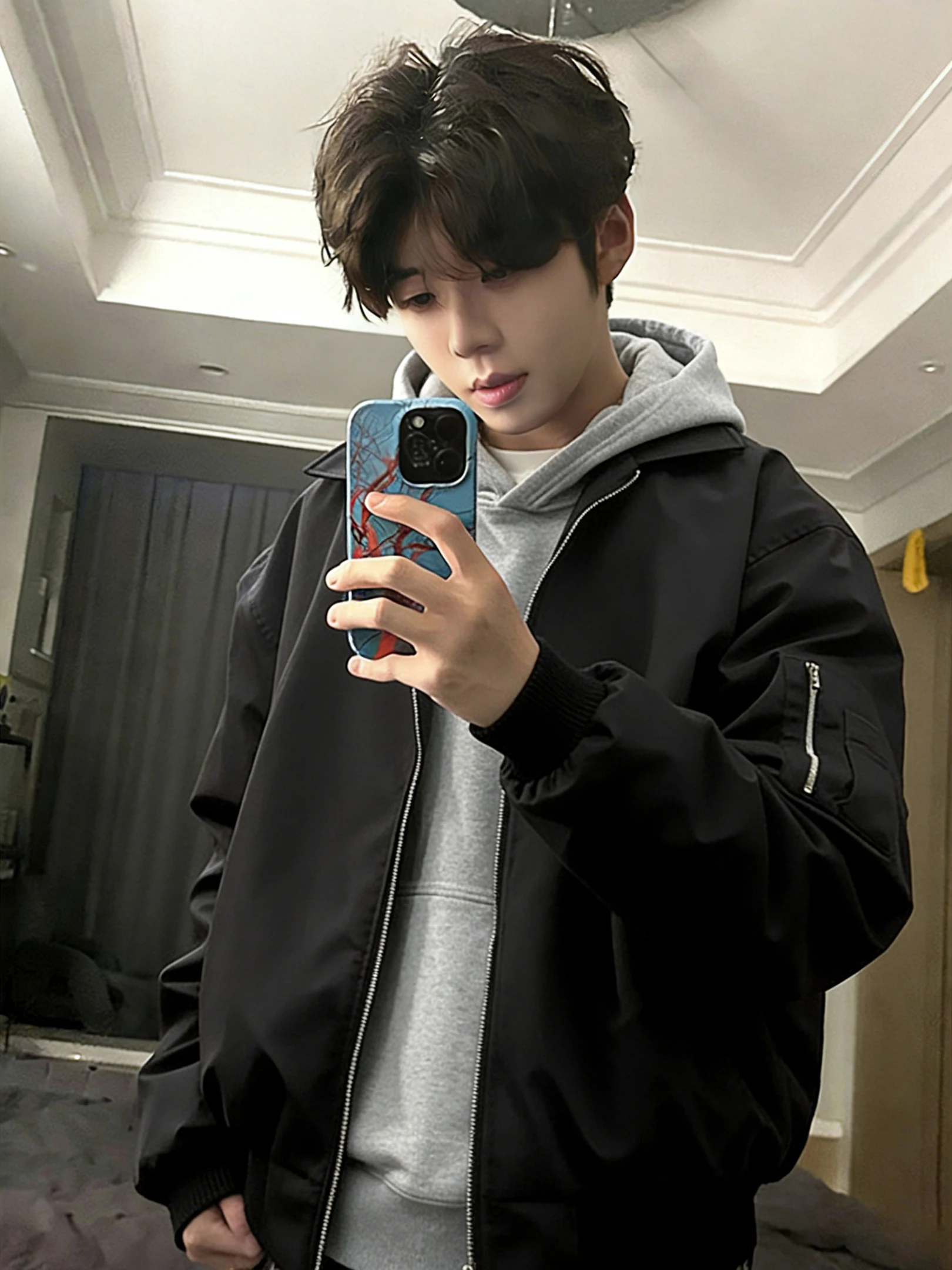 

Bla American MA Pilot Jaet ort Baseball Sle Turn-down Collar Spring Faion Outerwear for Men Breathable Loose Fit
