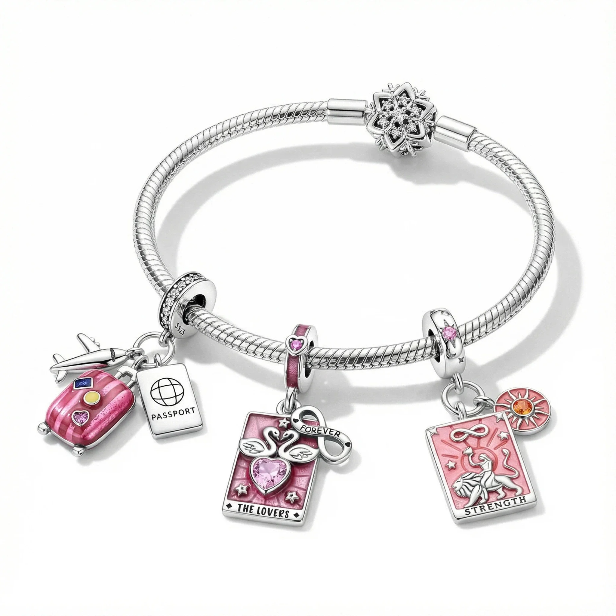 

925 Sterling Silver Travel Caro brand Charms Pendant with Cubic Zirconia,Fit DIY bracelet necklace Gift for Her,Colgante Plata