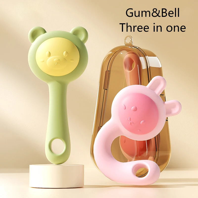 

Сенсорный реквизит для младенцев и малышей — безопасный для еды силиконовый набор игрушек с кроликом-медведем, погремушка-прорезыватель, дорожные аксессуары