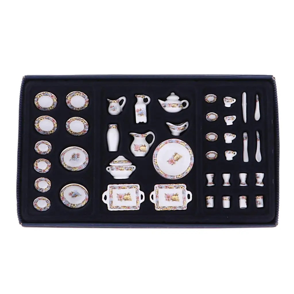 Miniature Porcelain Tea Sets Dollhouse Miniatures Toy Cups Set for Miniature Dollhouse Items House Dolls Decoration