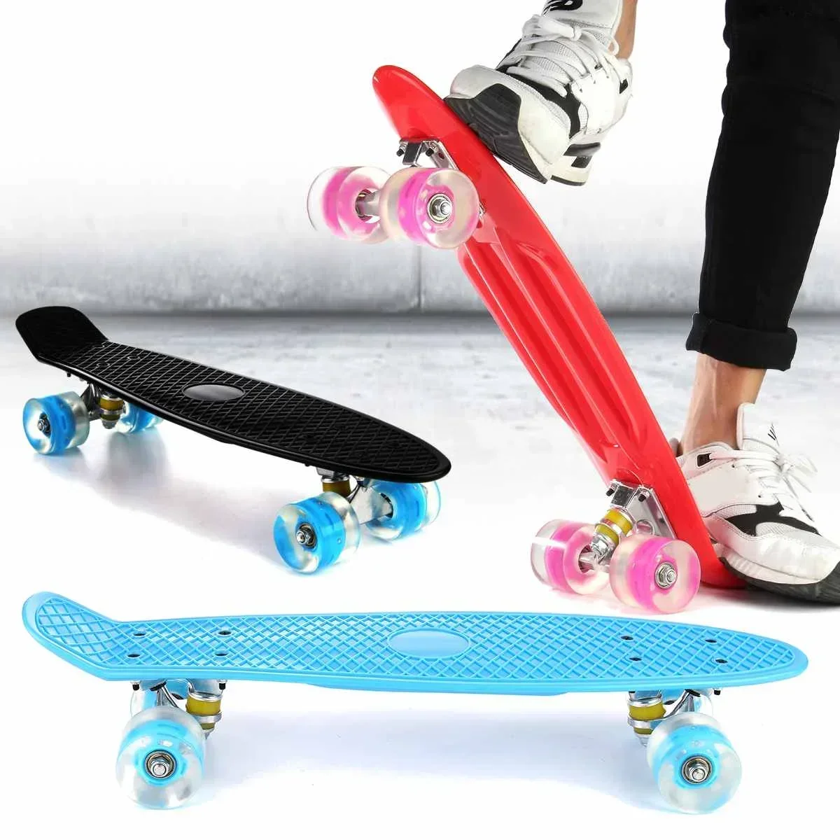 Four-wheel Mini Longboard Pastel Color Skate Board Skateboard with LED Flashing Wheels Skateboard Deck kid Adult