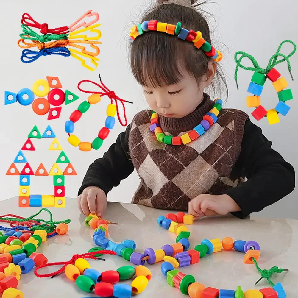 50/100pcs Puzzle fatto a mano fai da te con perline che indossano perline blocchi di costruzione educazione precoce geometria forma braccialetto giocattolo giocattoli educativi