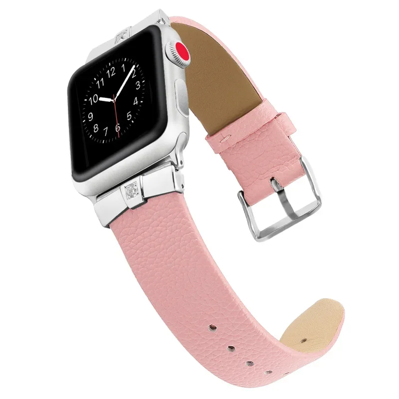 

Genuine Leather Diamond Strap for Apple watch 44mm 42mm 40mm 38mm Fran-16a bracelet wristband for iwatch 6 5 4 3 2 SE band