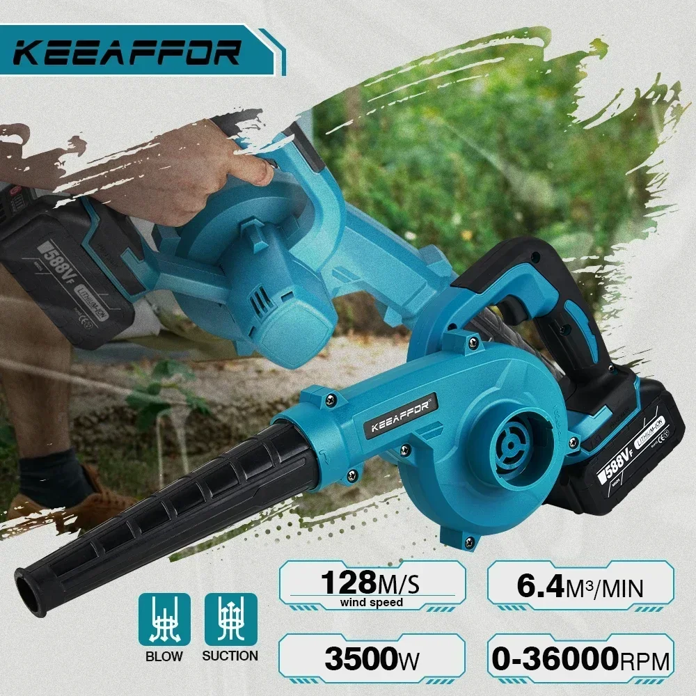 KEEAFFOR 3500W 2 in 1 High-speed Electric Air Blower & Cleaner Cordless Blowing Cleaning Dust Leaf For Makita 18V Battery