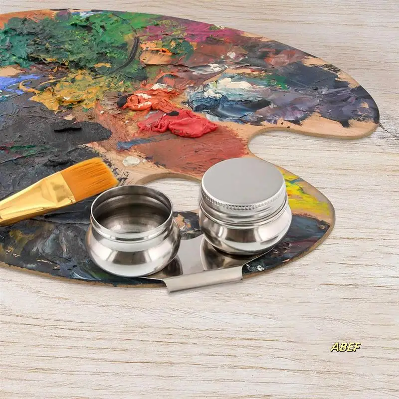 Taza de paleta con tapa, recipiente para pintura al óleo de doble cucharón de acero inoxidable, sin fugas, puede agitar paleta, paquete de 2