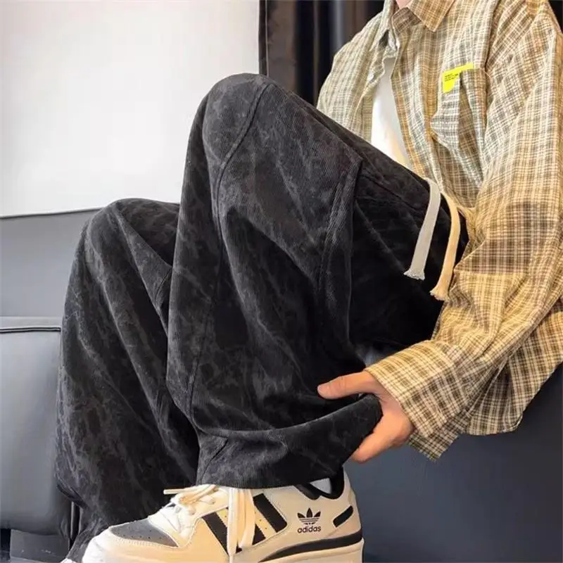 

Fce Lined Straight Leg Pants Men Women Sle High Street Tie Dye Winter Long Trousers for Teenage Students Faionable