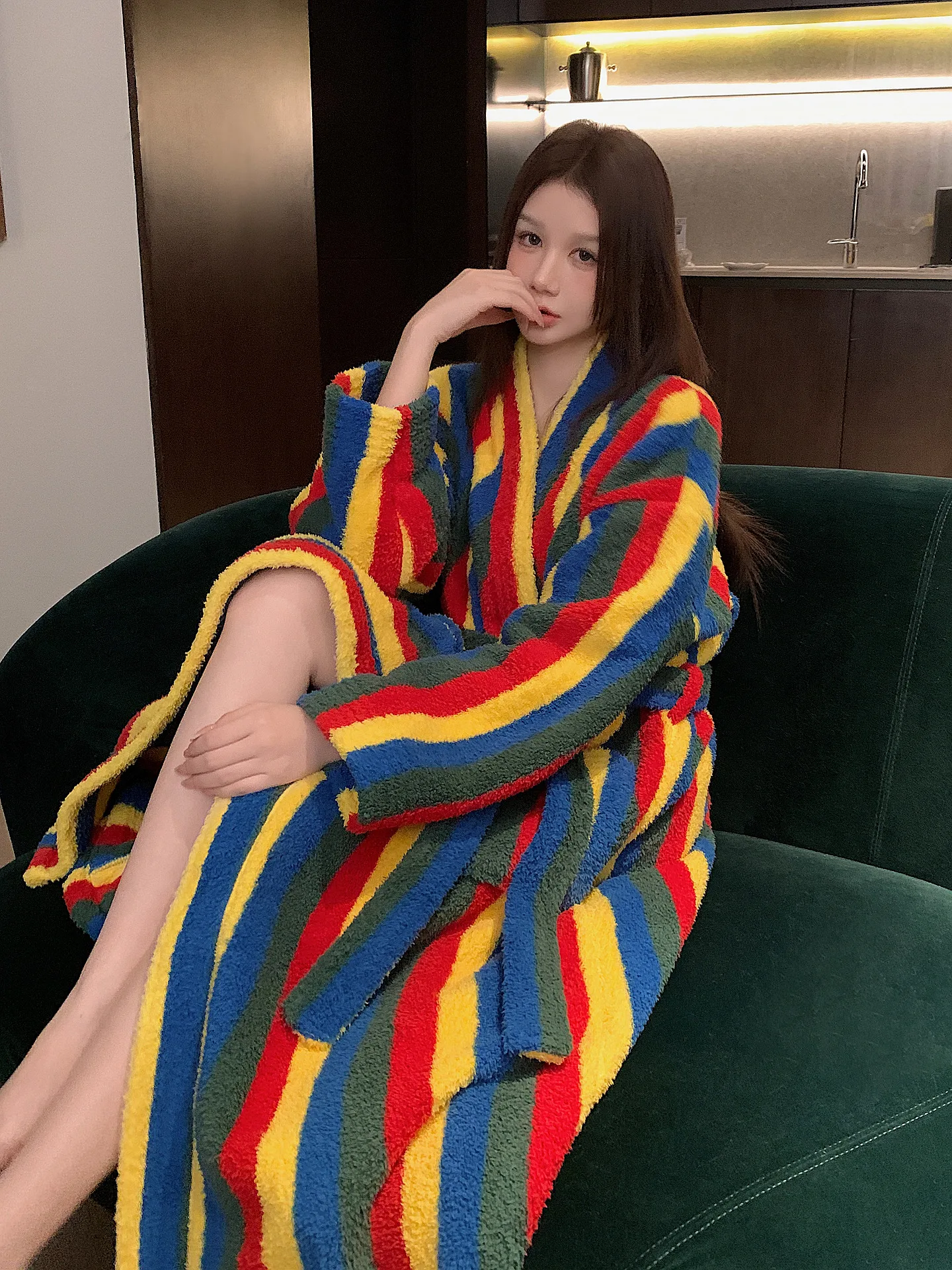 rainbow-striped-long-thickened-flannel-sleepwear-for-men-and-women-couples-sexy-home-clothes-winter-season-youth-size