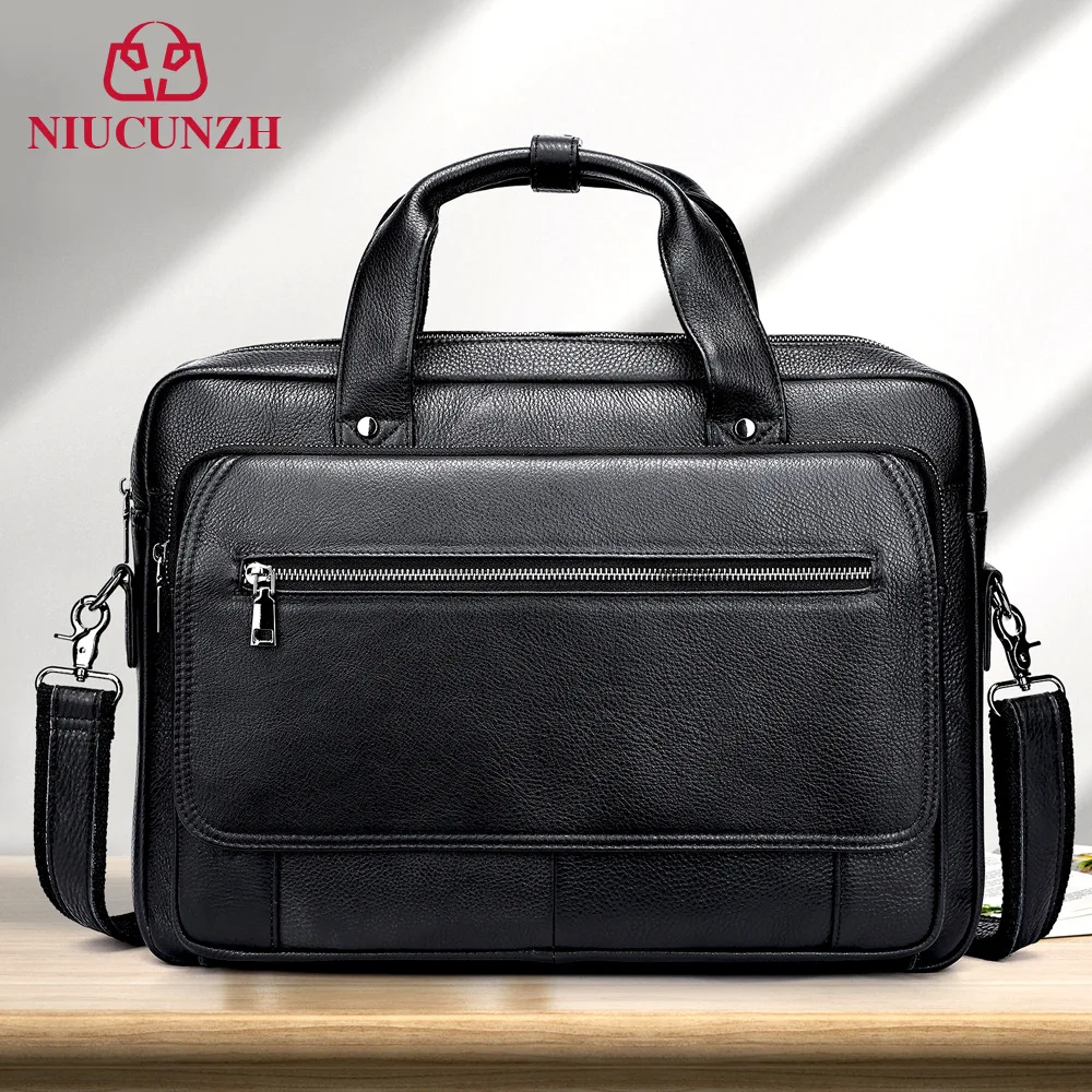 Business commuting first-layer cowhide men's briefcase, 16-inch computer storage single-shoulder bag, laptop bag