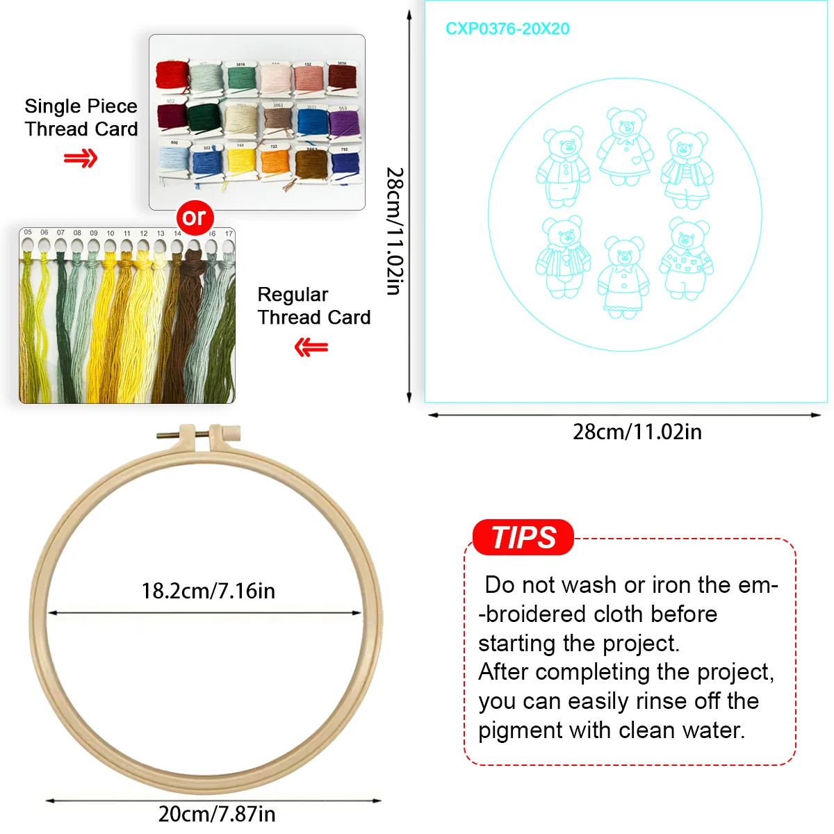 1 Stück 20X20CM/7,87 Zoll Niedliches Kleines Bären-Stickerei-Starter-Kit DIY-Set Nadelkunst Handwerk Malerei Nähkunst – Detail 6