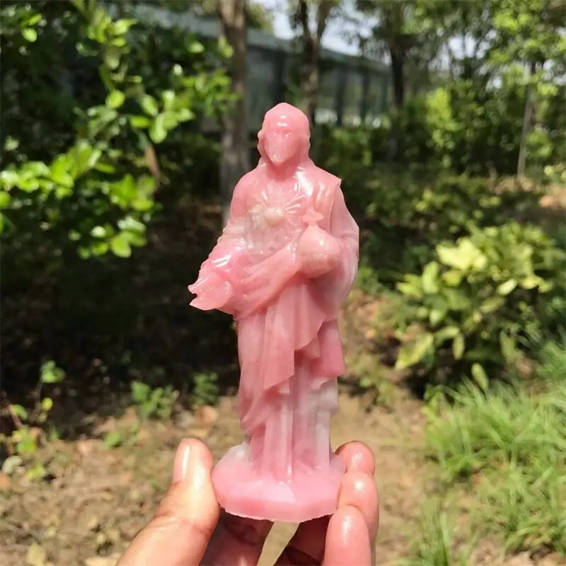 

Natural Pink Opal Statue Of Jesus Carving Handmade Carved Crafts Figurine Healing Ornament Room Decor 1PCS