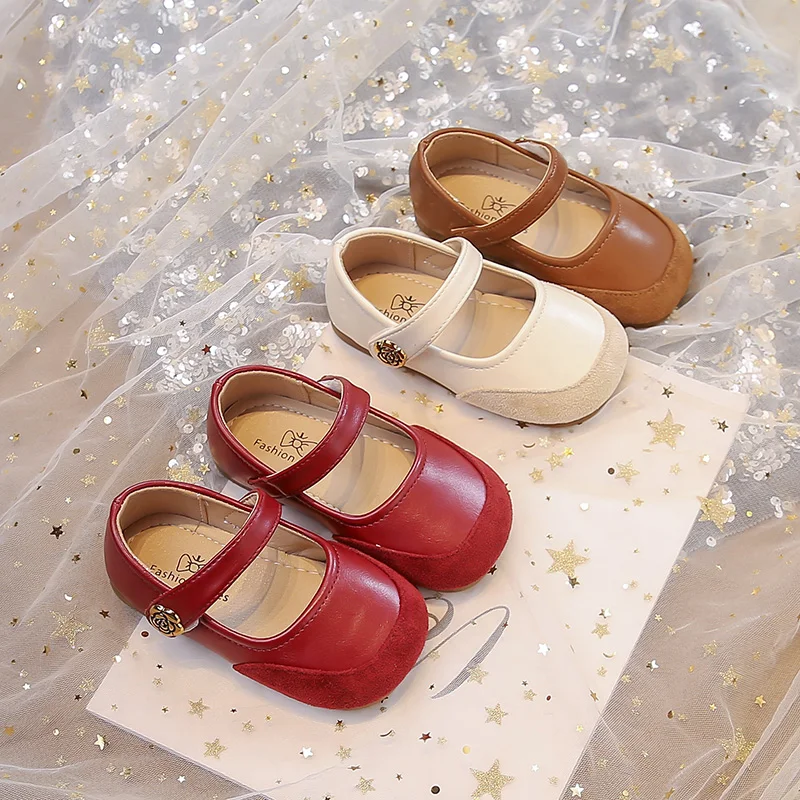 

2026 Girls Rose Flower Small PU Leather Shoes Spring Autumn New Children's Performance Shoes Solid Color School Student Loafer