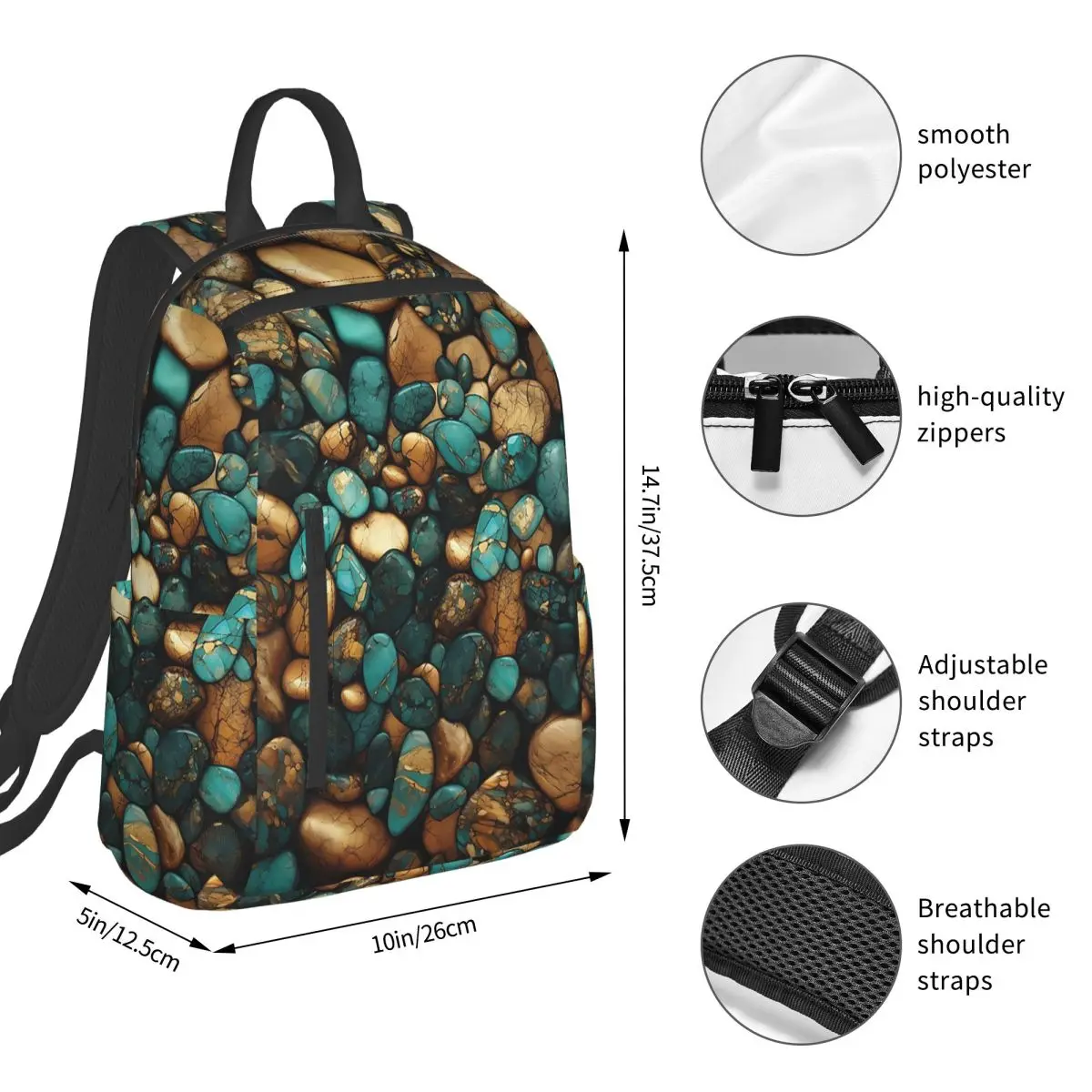 Li Teal Natural Stone Style Pebble Backpack Student BookBag Children School Bag Computer Shoulder Bags Boys Girls