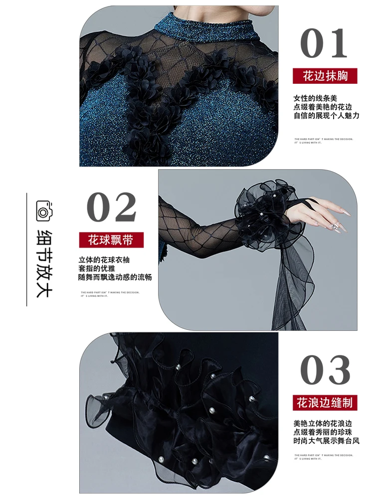 Abito da ballo moderno Nuovo ballo da sala da donna Ballo latino Ballo da sala Cha-cha Abito da ballo quadrato 9065