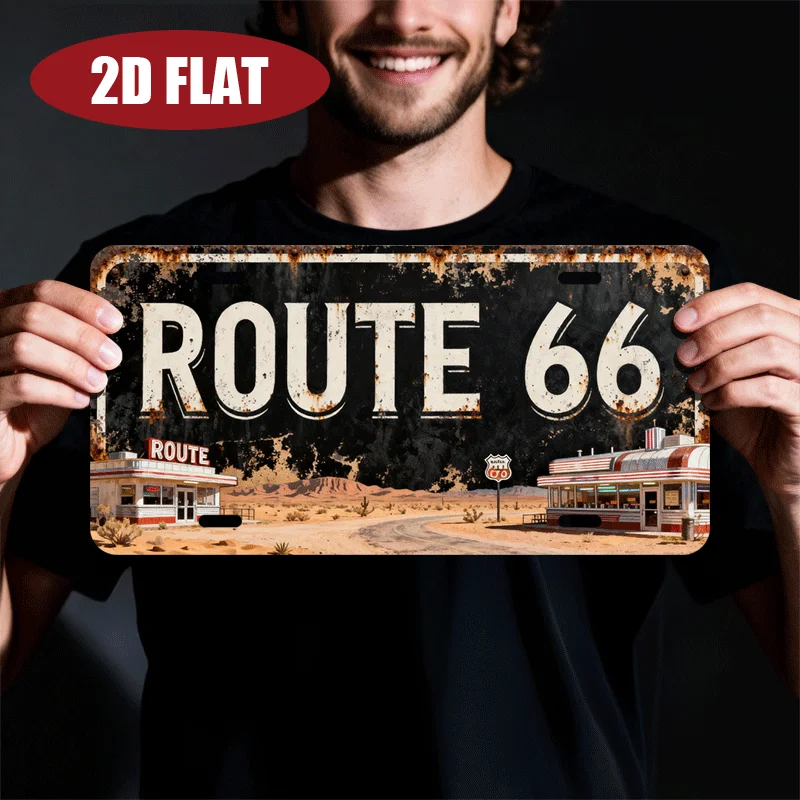 2D Flat, 1pc Vintage 66 Road Marker Plaque, Black And White Retro Highway Sign for Wall-Mounted Garage, Suitable for Man Cave