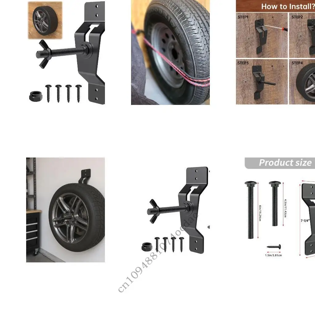 Trailer Tire Storage Bracket Wall Mount with Threaded Rod, Spare Tire Bracket for Vertical Wall Placement in Enclosed Cargo